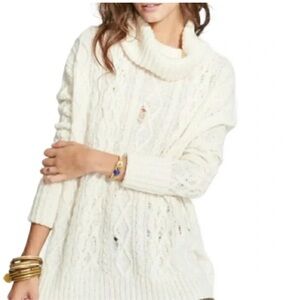 {EUC} FREE PEOPLE Complex Cable Knit Sweater Oversized Distressed